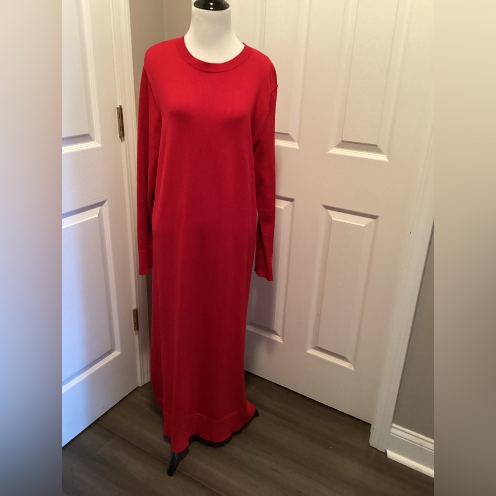 Zara Large Red Long Sleeve Knit Sweater Maxi Dress Staple Wardrobe